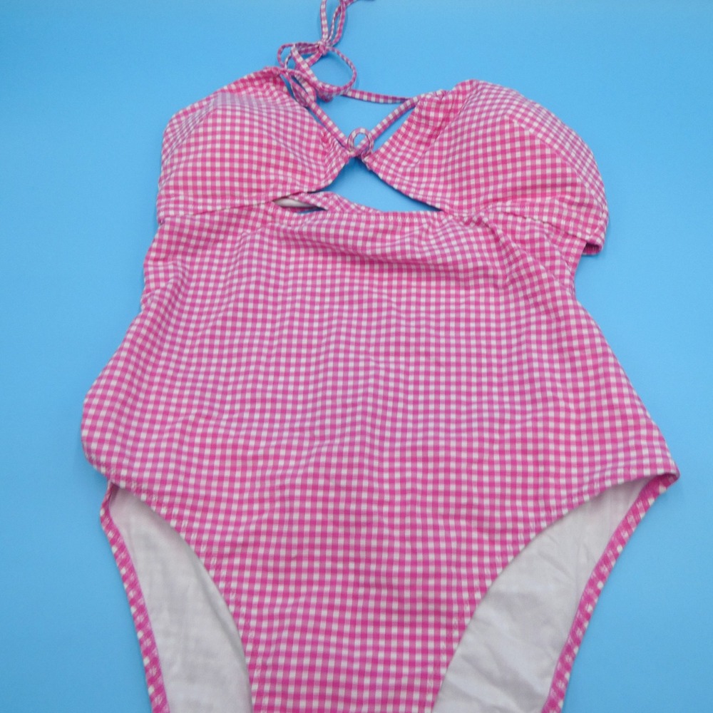 Victoria's Secret One Piece Swimsuit Womens Extra Large Gingham Pink Cutout XL - Picture 3 of 8